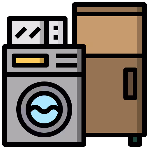 Appliance hauling service icon with washer, stove, and refrigerator representing fridge, washer, dryer, and stove removal in Orange County.